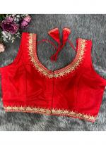 Pattu Silk Red Party Wear Embroidery Work Blouse